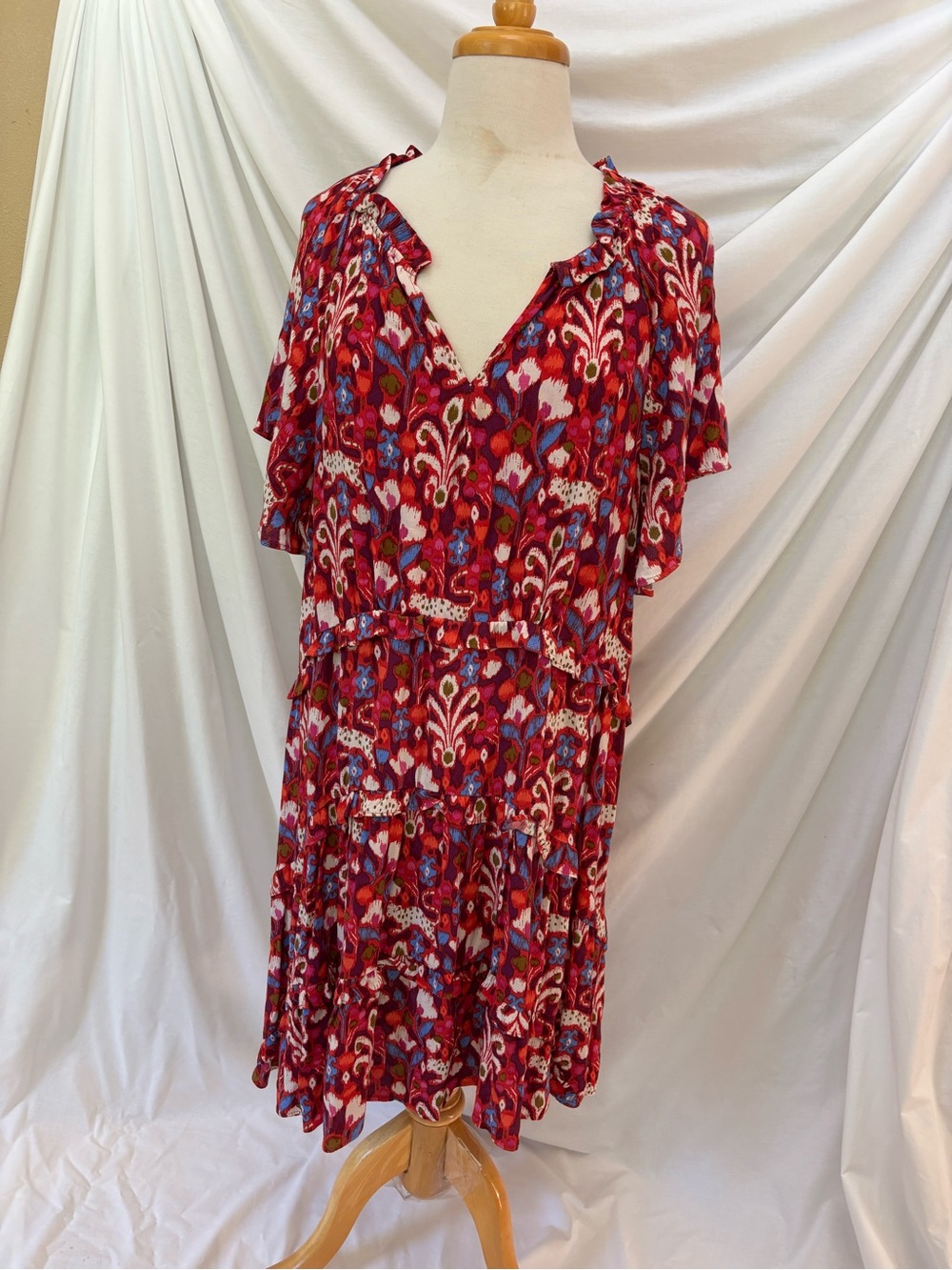 New Anthropologie Abstract Floral Print Tiered Dress XL ~ NWOT